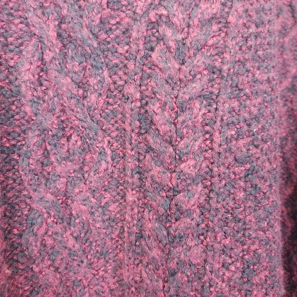 Sundance Sweater Womens Large Chenille Cable Knit Maroon Red Black Marled V-Neck - Picture 4 of 12